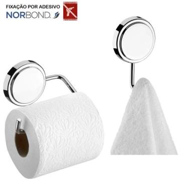 Imagem de Kit Suporte Papel Higiênico Gancho Multiuso Porta Toalha Adesivo Dupla
