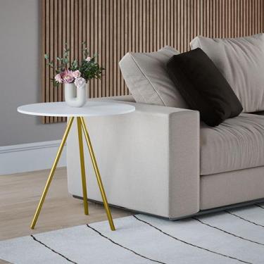 Imagem de Mesa Lateral Decorativa Gabriela Base Dourada Tampo Redondo Branco - U