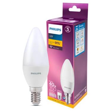 Imagem de Lampada Led Vela 3,5W Bivolt 350Lm E14+E27 Philips, Amarela, 3,5W