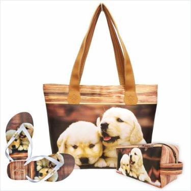 Imagem de Kit Pet Feminino Cachorrinhos com Bolsa, Necessaire e Chinelo, Magicc,