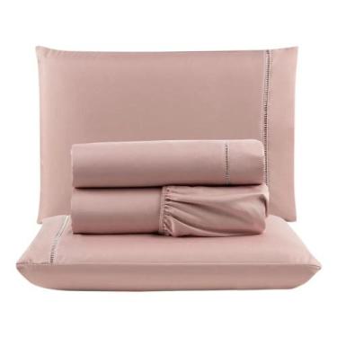 Imagem de Roupa de Cama Casal Queen Size Jogo Lençol 400 Fios Micropercal 4 Pçs 