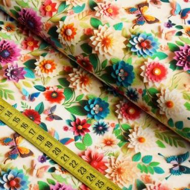 Imagem de Tecido Estampado Para Patchwork - Flores De Papel : Floral Fundo Bege 