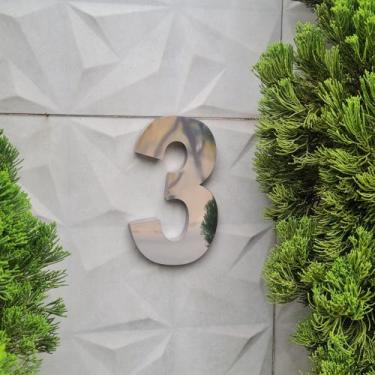 Imagem de Número 3 residencial em aço inox 20cm Casa Portão 3d- Estoque disponív