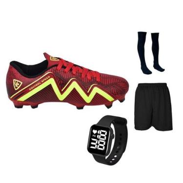 Imagem de Chuteira Campo Control Speed Gramado Travas Futebol + Meião Short Reló