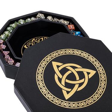 Imagem de DND Dice Tray - Premium 8 Inch Tray Dungeons and Dragons - Exquisitely Detailed Gold World Tree & Triquetra Design - Perfect Rolling & Box Storage to Protect Your Dice for D&D and RPG