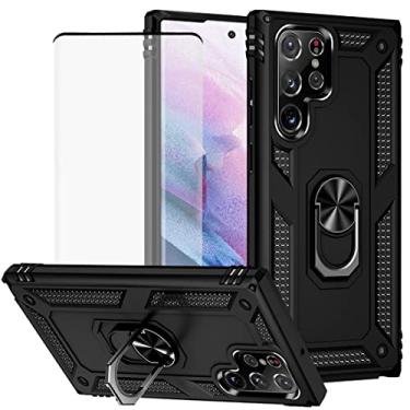 Imagem de Yerebel Capa para Galaxy S22 Ultra, SM-S908U com protetor de tela de vidro temperado, [grau militar] [anel de metal] [suporte magnético] capa armadura resistente para Samsung Galaxy S22 Ultra 5G