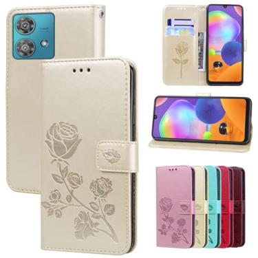 Imagem de Dinglijia Capa carteira para Motorola Edge 40 Neo, capa clássica de couro PU, com alça de pulso e compartimentos para cartões de dinheiro, coldre para celular para Moto Edge 40 Neo, MG Gold