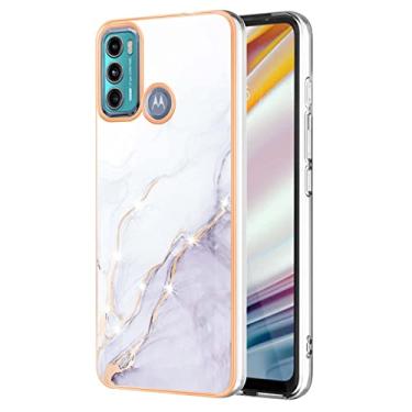 Imagem de Dinglijia Capa para Motorola G60 G40 Fusion, TPU macio + padrão de mármore IMD, design fino, proteção de tela e câmera aprimorada para meninas e mulheres, capa para Moto G60/G40 Fusion YBBK branca