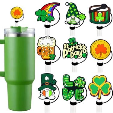 Imagem de Clover Straw Cover Toppers St. Patrick's Day Capas de palha de silicone para copo Stanley de 30 e 4 onças Tumbler 1 cm bonito Stanley Straw Cover Topper Protetores de canudo reutilizáveis pontas de