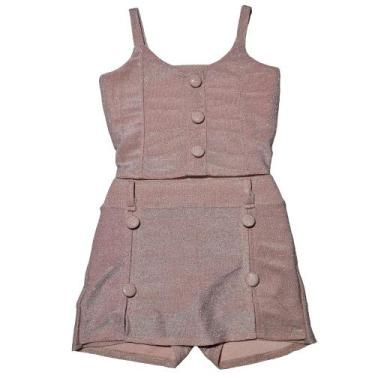 Imagem de Conjunto Short Saia Cropped Menina Roupa Festa Lurex - 2L Kids, Rosê, 
