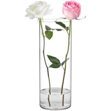 Imagem de SUREAM Vasos cilíndricos de acrílico, recipientes de plantas transparentes de 35,5 cm de altura, vasos de flores cilíndricos de plástico para velas flutuantes, centros de mesa de casamento, mesa