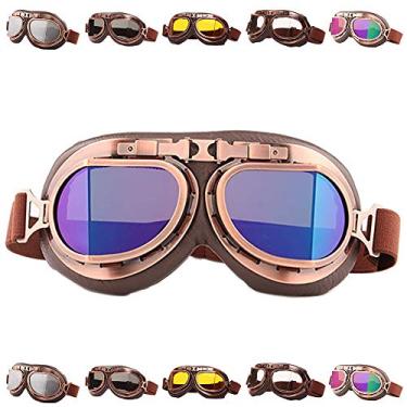 Imagem de Peicees Óculos de capacete vintage para motocicleta scooter bicicleta montanha motocross óculos de ciclismo retrô aviador óculos de piloto Off-Road óculos, Colorful Lens