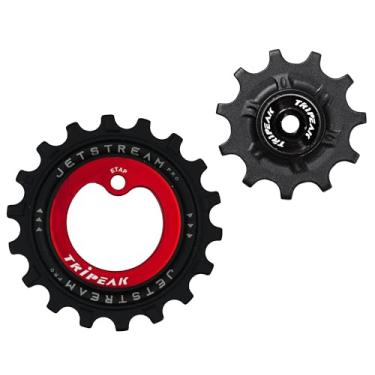 Imagem de TRiPEAK Conjunto de polia de roda Jockey de rolamento de cerâmica grande 11/18T para Shimano R68xx(GS)/58xx(GS), etc., câmbio traseiro de braço longo, cor vermelha
