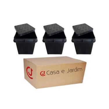Imagem de Kit 3 Caixa Com Tampa Para Aterramento Inspeção 25Cm Reforçada - Casa 