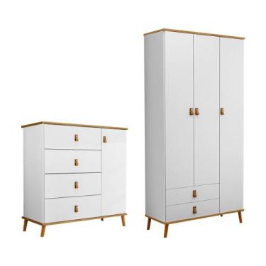 Imagem de Conjunto Jujuba Guarda Roupa e Comoda em Mdf Nature / Branco - MOVEIS 