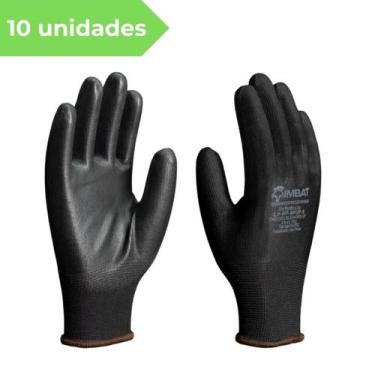 Imagem de Kit 10 Luva Poliéster EPI Segurança Imbat Manutenção Geral, Preto, M