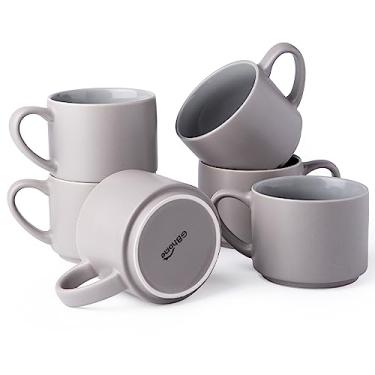Imagem de GBHOME Conjunto de 6 canecas de café de 400 ml, canecas de cerâmica empilháveis para homens, mulheres, canecas de café modernas com base estável para latte, chá, cappuccino. Seguro para lava-louças e