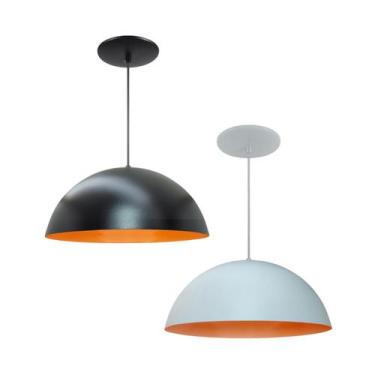Imagem de Kit 2 Luminária Pendente Meia Lua 34cm Com Interior Laranja Com Fiação