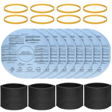 Imagem de Conjunto de filtros de alta eficiência de 20 peças, compatível com Shop-Vac VacMaster Genie 5 galões + aspiradores úmidos/secos, inclui 8 filtros de disco de papel, 8 faixas de retenção e 4 mangas de