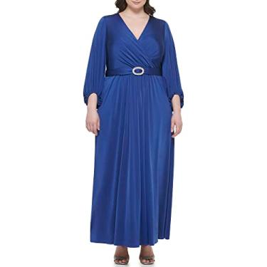 Imagem de Eliza J Vestido feminino de malha social de manga comprida com gola V, Azul marino, 48