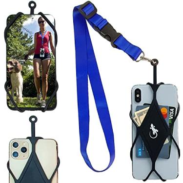 Imagem de Gecko Travel Tech Suporte de celular para caminhadas com cordão universal para a maioria dos smartphones, Gola azul - diamante preto, G