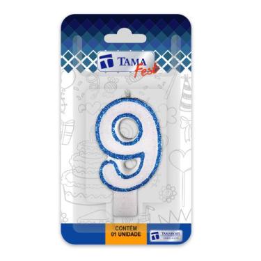 Imagem de Vela de aniversário Número Branco e Azul Nº 9 com 10 un. - TAMAROZZI E
