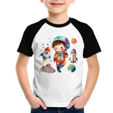 Imagem de Camiseta Raglan Infantil Astronauta Criança e Foguetes - Foca na Moda,