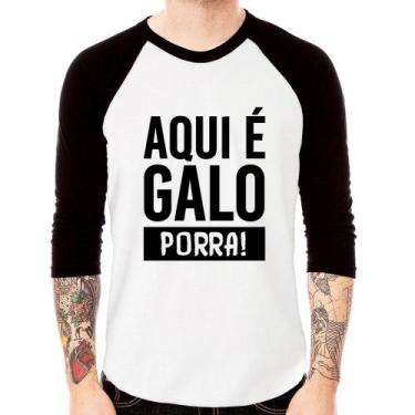 Imagem de Camiseta Raglan Aqui é galo  Manga 3/4 - Foca na Moda, Branco, Preto, 