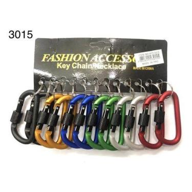 Imagem de Kit 12 Chaveiro Mosquetão 3015 Metal Alumínio Colorido - oem