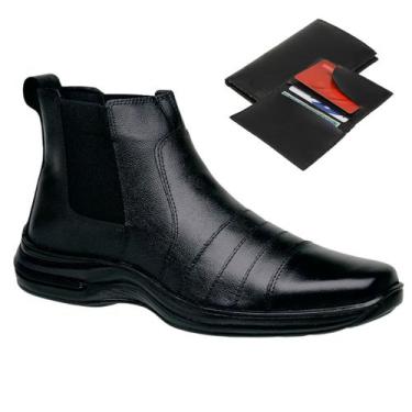 Imagem de Botina Bota Masculina Coturno Motociclista em Couro + Carteira - Gmm S