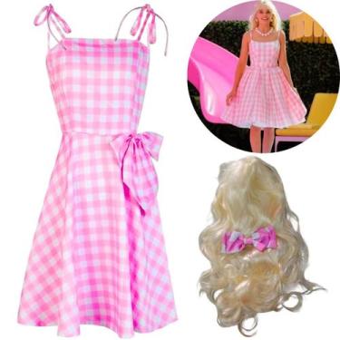 Imagem de Fantasia Da Barbie Vestido Rosa Xadrez + Peruca Loira - Bela Import, M
