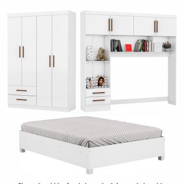 Imagem de Guarda-Roupa Casal Modulado 4 Portas Hercules 4 Portas 4 Gavetas com Cama Carioca Moveis - Branco