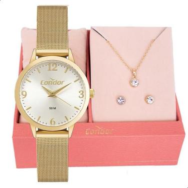 Imagem de Relógio de Pulso Feminino Pequeno Condor Dourado CO2035NCV/K4K Colar e