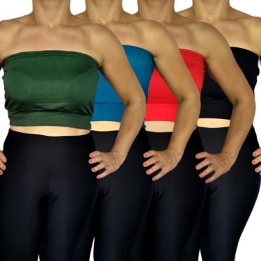 Imagem de Kit 4 Tops Femininos Faixa sem alça Elástico Barra Cores Sortidas Visc