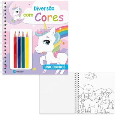 Imagem de Livro colorir diversao com cores unicornios c/ 4 lapis de cor