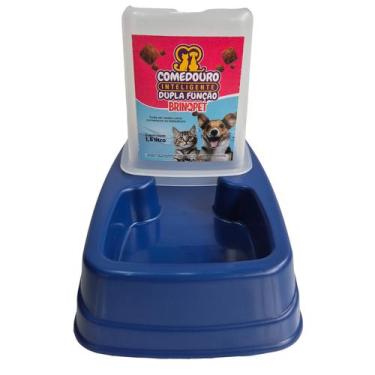 Imagem de Comedouro dupla função cachorro e gato brinqpet azul