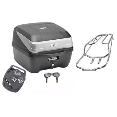 Imagem de Kit Bauleto Baú Moto Givi 33L + Bagageiro Titan Fan 125 150 2009 2010 2011 2012 2013 Projétil Cromado