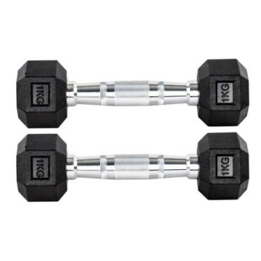 Imagem de Par Halteres 1kg +1kg Dumbbell Sextavado Emborrachado Pegada Cromada G
