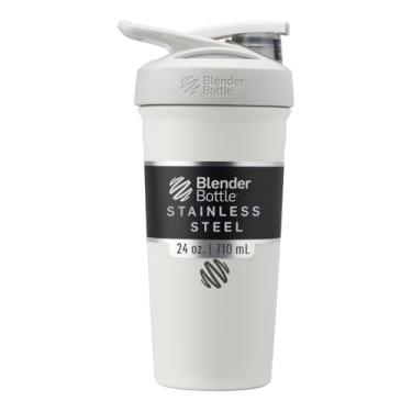 Imagem de BlenderBottle Garrafa de água isolada Strada Shaker Cup de aço inoxidável com batedor de arame, 680 g, branca