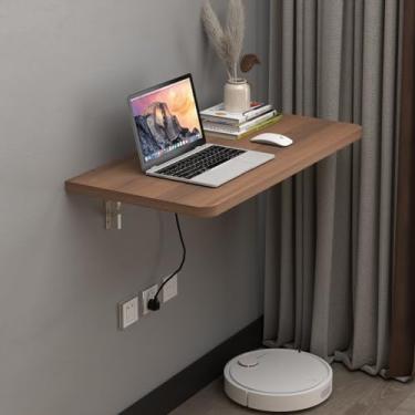 Imagem de Pmnianhua Mesa dobrável de 78 cm, mesa dobrável, mesa de parede dobrável, mesa flutuante para escritório em casa, espaço pequeno (nogueira)