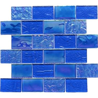 Imagem de LSDECO 5 folhas de azulejo de vidro, azulejo para piscina, azulejo para cozinha, banheiro, chuveiro (safira, 5 pés quadrados)