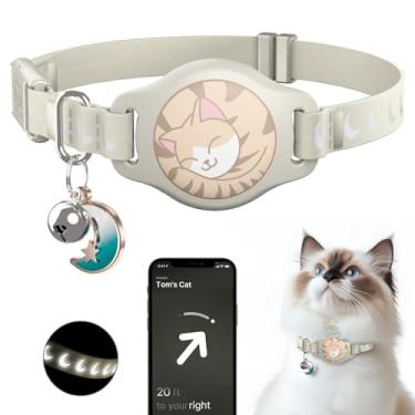 Imagem de Coleira para gatos com suporte para AirTag, coleira Airtag Breakaway para Apple Air Tag, com padrão luminoso e reflexivo, à prova d'água, GPS, rastreador de gatos, para meninos e meninas, gatinhos com