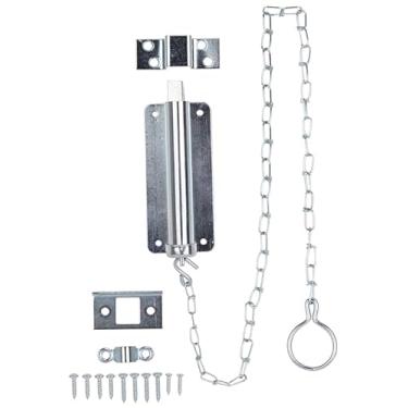 Imagem de Rocky Mountain Goods Parafuso de corrente – Trava e trava de porta de aço resistente – Acabamento em zinco – Corrente de 61 cm para armário, tela, garagem e portas industriais – Inclui parafusos (15