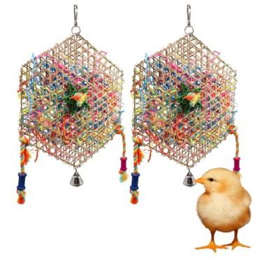 Imagem de Neeenn Pacote com 2 brinquedos para mastigar frango, brinquedos pendurados e trituradores, adequados para galinha, papagaio, calopsita, conure, periquito cinza africano