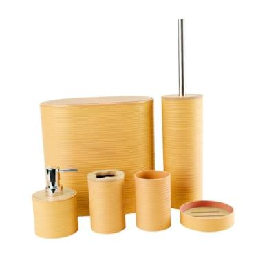 Imagem de Ｂｅｓｇａ 6 pçs acessórios do banheiro conjunto saboneteira banho elegante decorativo portátil doméstico lata de lixo bucal copo para uso doméstico do hotel, Amarelo