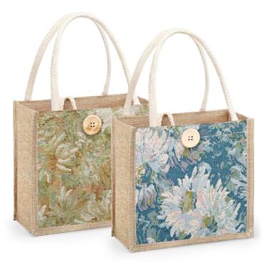 Imagem de HSOOVZN Bolsa feminina, 2 peças de bolsa casual de juta bordada personalizada Bento, sacolas de compras reutilizáveis, Amarelo linho, 8.26 inches * 7.87 inches * 4.92 inches