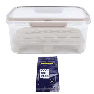 Imagem de Recipientes de Armazenamento de Alimentos, Organizador de Geladeira Portátil Com Alça de Tampa, Bandeja de Drenagem Hermética, Bandeja de Servir à Prova de Vazamento