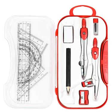 Imagem de Vobou Kit de geometria matemática com 10 peças para estudantes com caixa de armazenamento inquebrável, inclui réguas, transferidor, bússola, borracha, apontador de lápis, refis de chumbo, lápis, para escola e desenhos (vermelho)