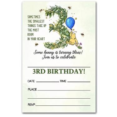 Imagem de brayqu Convites para festa de terceiro aniversário Ursinho Pooh Convites para festa de terceiro aniversário menino Pooh Bear 3 anos de idade convites para festa de aniversário (20 cartões com