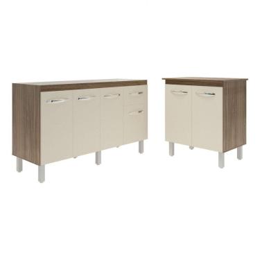 Imagem de Balcão Armário Gabinete Para Pia 138 Cm Camila E Balcão Para Microondas Ou Forno Elétrico Jane Savana Off White